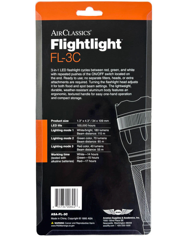 ASA® AirClassics™ FL-3C Pilot’s 3-in-1 LED Flashlight | [ASAFL3C]